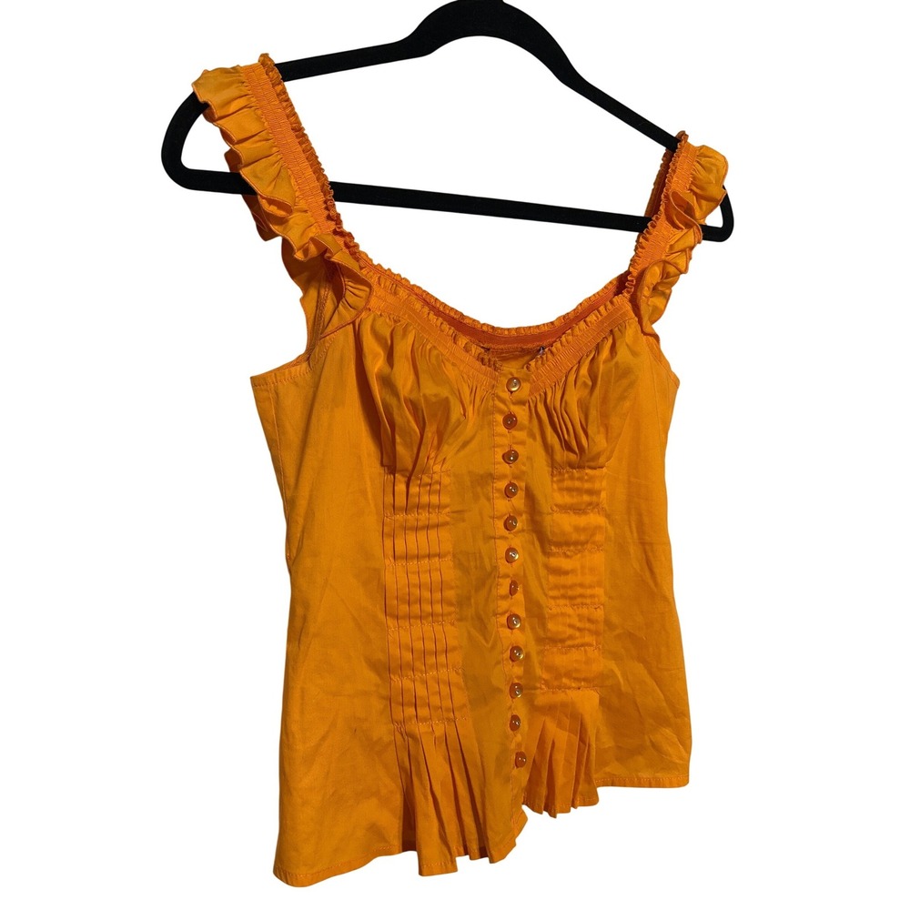 Joie Orange‎ Ruffled Smocked Button Front Peplum Top Blouse XXS
